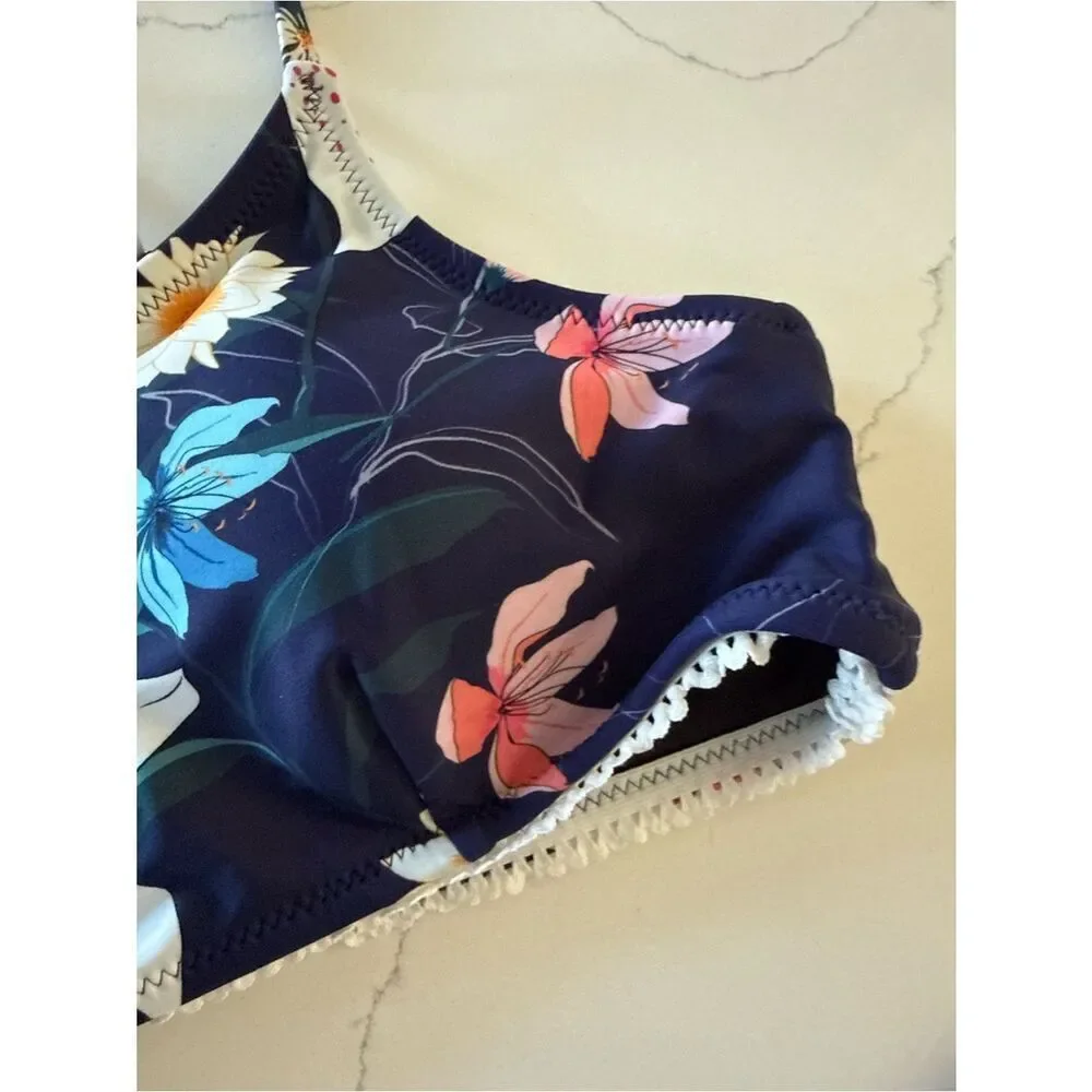 CUPSHE Navy Floral Cutout Bikini | Women’s Large ✨ NEW WITH TAGS